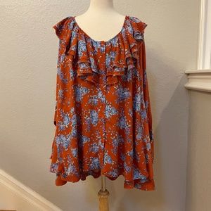 FREE PEOPLE ORANGE FLORAL BLOUSE/TOP